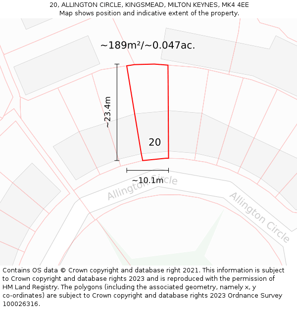 20, ALLINGTON CIRCLE, KINGSMEAD, MILTON KEYNES, MK4 4EE: Plot and title map