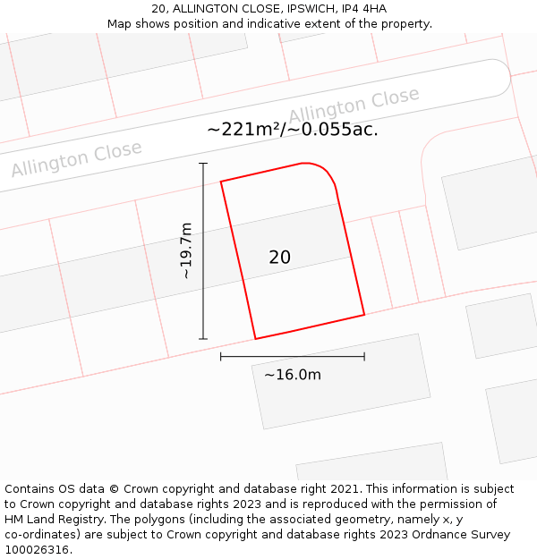 20, ALLINGTON CLOSE, IPSWICH, IP4 4HA: Plot and title map
