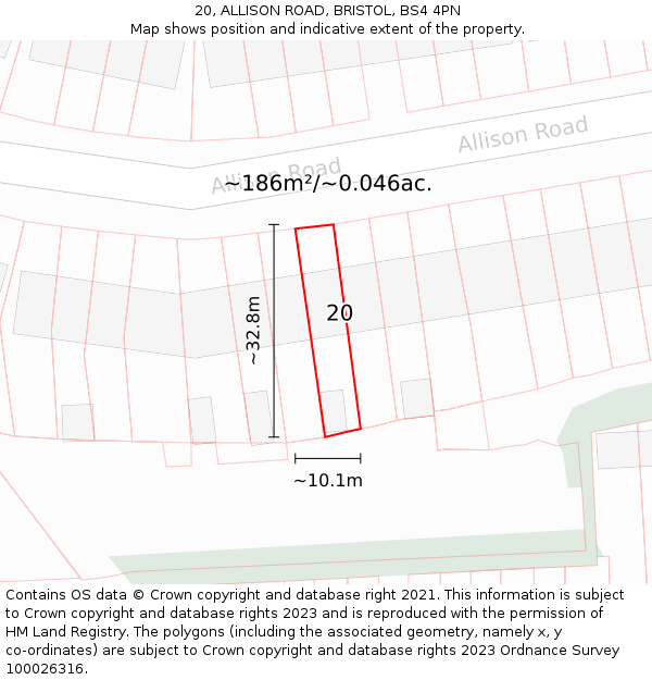 20, ALLISON ROAD, BRISTOL, BS4 4PN: Plot and title map