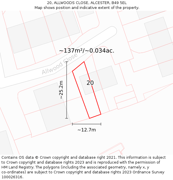 20, ALLWOODS CLOSE, ALCESTER, B49 5EL: Plot and title map
