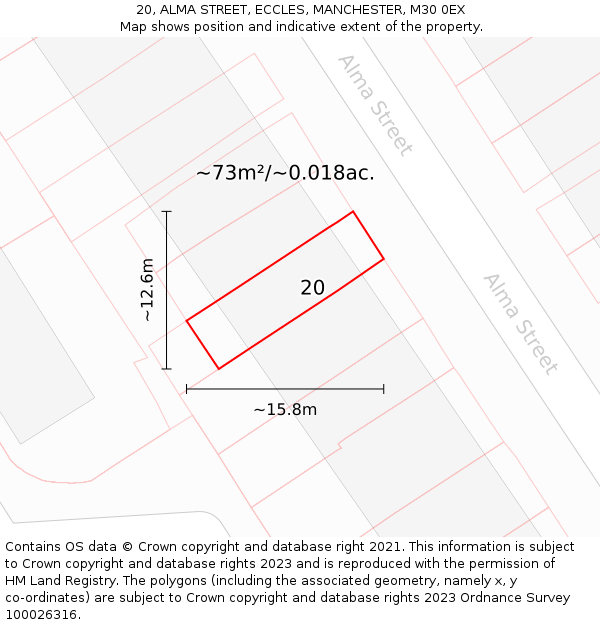 20, ALMA STREET, ECCLES, MANCHESTER, M30 0EX: Plot and title map