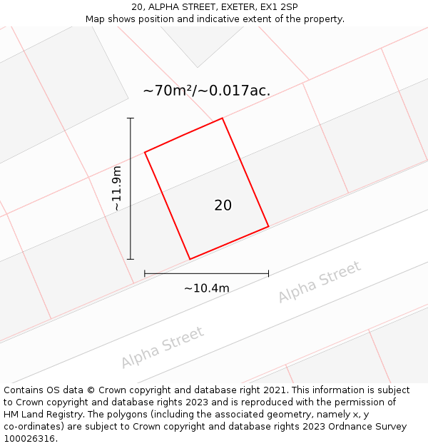 20, ALPHA STREET, EXETER, EX1 2SP: Plot and title map