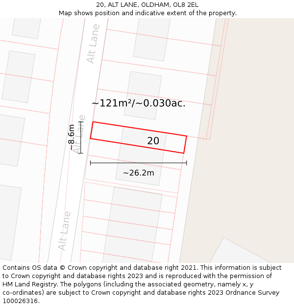 20, ALT LANE, OLDHAM, OL8 2EL: Plot and title map