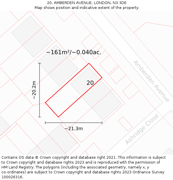 20, AMBERDEN AVENUE, LONDON, N3 3DE: Plot and title map