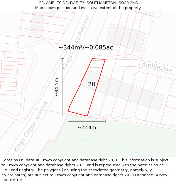 20, AMBLESIDE, BOTLEY, SOUTHAMPTON, SO30 2NS: Plot and title map