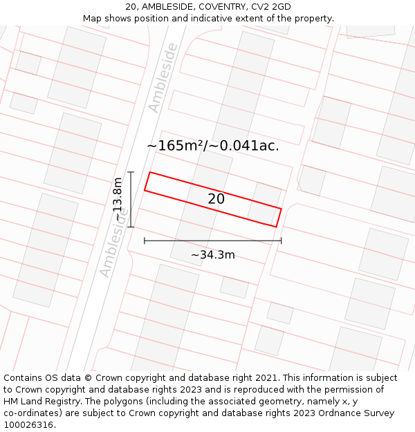20, AMBLESIDE, COVENTRY, CV2 2GD: Plot and title map