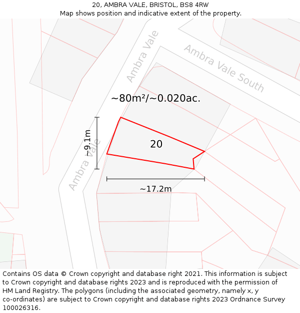20, AMBRA VALE, BRISTOL, BS8 4RW: Plot and title map
