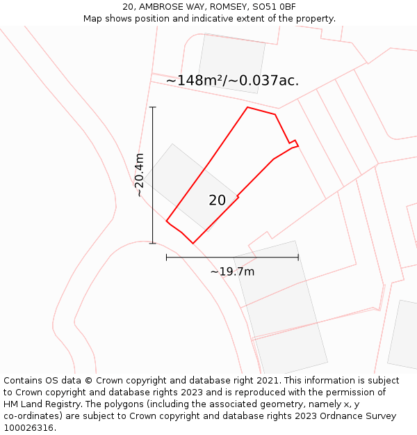 20, AMBROSE WAY, ROMSEY, SO51 0BF: Plot and title map