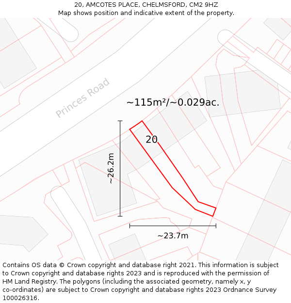 20, AMCOTES PLACE, CHELMSFORD, CM2 9HZ: Plot and title map