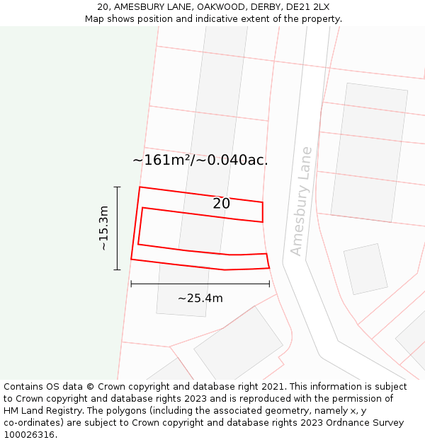 20, AMESBURY LANE, OAKWOOD, DERBY, DE21 2LX: Plot and title map