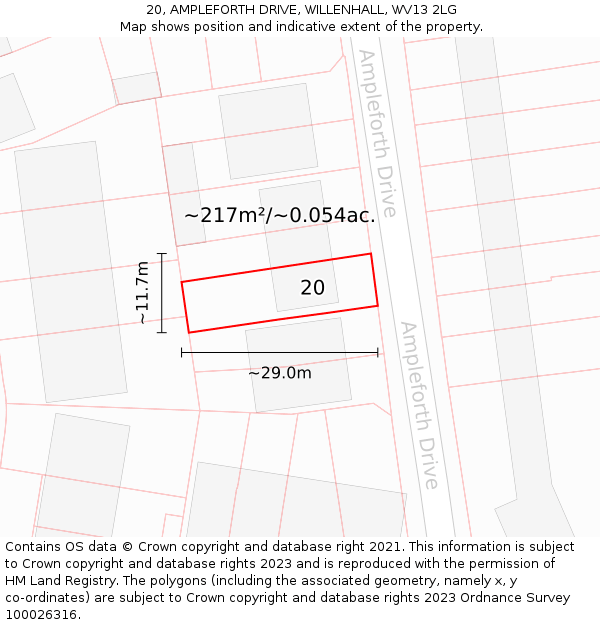 20, AMPLEFORTH DRIVE, WILLENHALL, WV13 2LG: Plot and title map