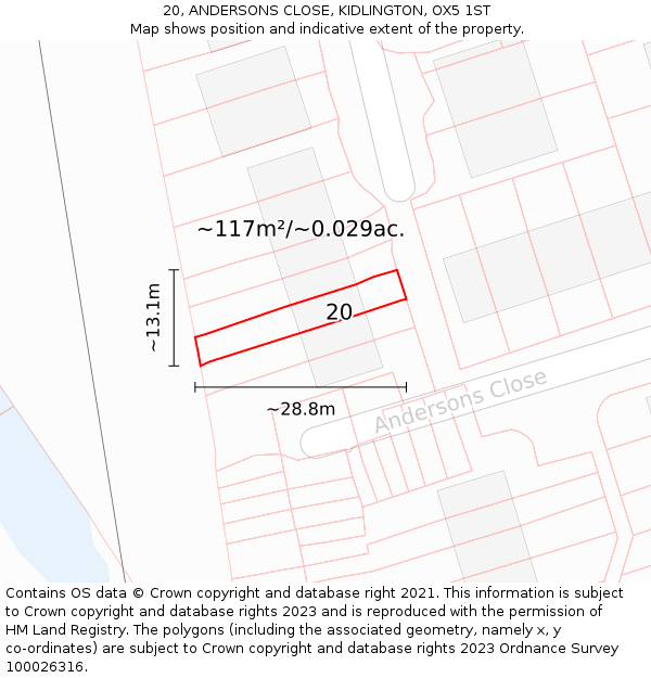 20, ANDERSONS CLOSE, KIDLINGTON, OX5 1ST: Plot and title map