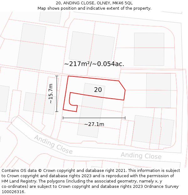 20, ANDING CLOSE, OLNEY, MK46 5QL: Plot and title map