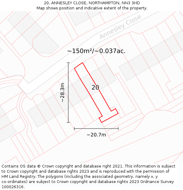 20, ANNESLEY CLOSE, NORTHAMPTON, NN3 3HD: Plot and title map