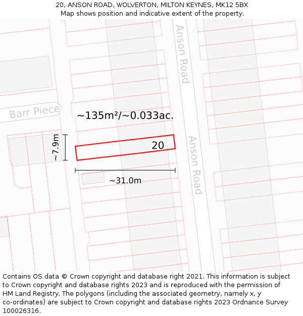 20, ANSON ROAD, WOLVERTON, MILTON KEYNES, MK12 5BX: Plot and title map