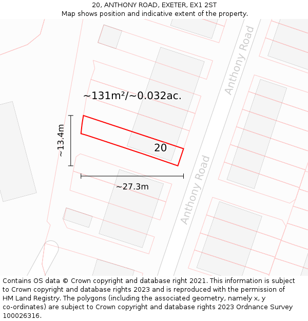 20, ANTHONY ROAD, EXETER, EX1 2ST: Plot and title map