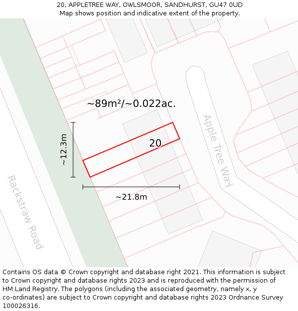 20, APPLETREE WAY, OWLSMOOR, SANDHURST, GU47 0UD: Plot and title map