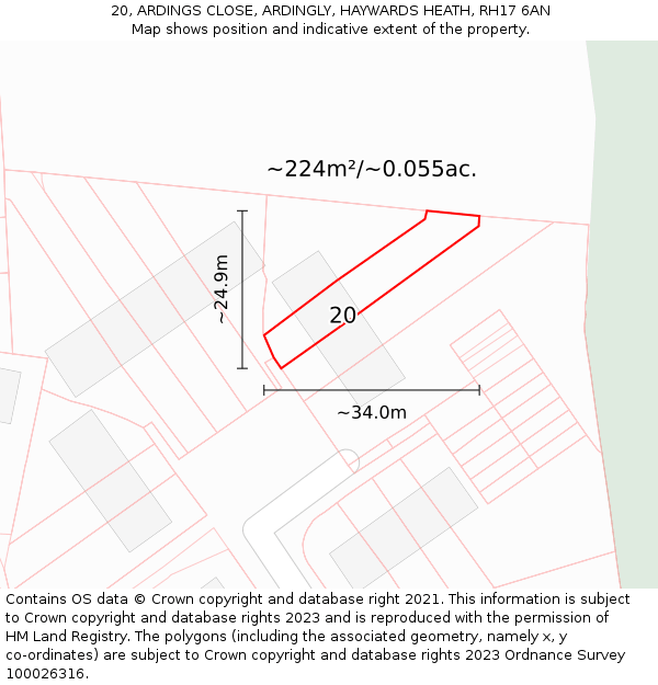 20, ARDINGS CLOSE, ARDINGLY, HAYWARDS HEATH, RH17 6AN: Plot and title map