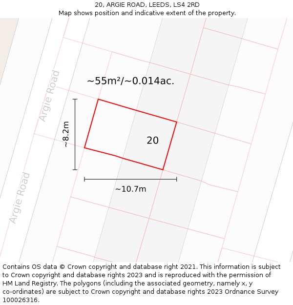 20, ARGIE ROAD, LEEDS, LS4 2RD: Plot and title map