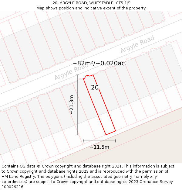 20, ARGYLE ROAD, WHITSTABLE, CT5 1JS: Plot and title map