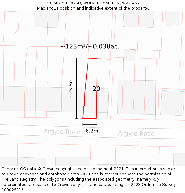 20, ARGYLE ROAD, WOLVERHAMPTON, WV2 4NY: Plot and title map
