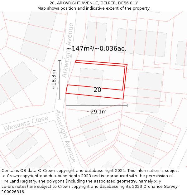 20, ARKWRIGHT AVENUE, BELPER, DE56 0HY: Plot and title map