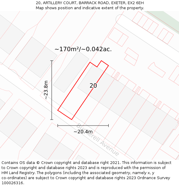 20, ARTILLERY COURT, BARRACK ROAD, EXETER, EX2 6EH: Plot and title map