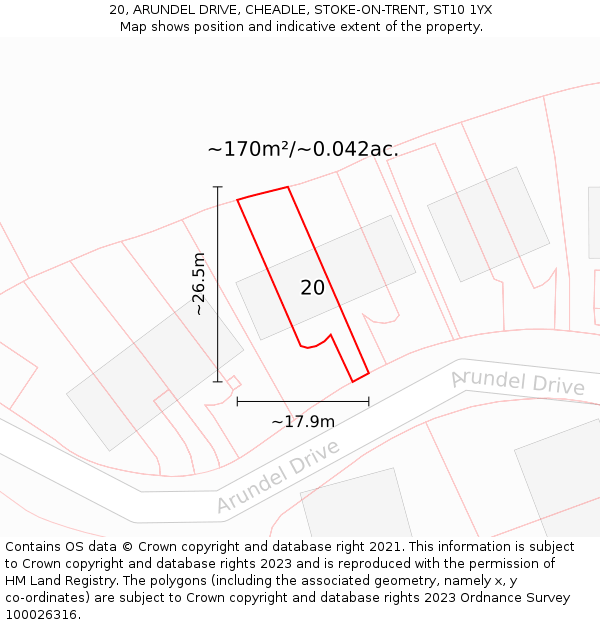 20, ARUNDEL DRIVE, CHEADLE, STOKE-ON-TRENT, ST10 1YX: Plot and title map