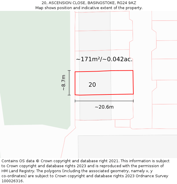 20, ASCENSION CLOSE, BASINGSTOKE, RG24 9AZ: Plot and title map