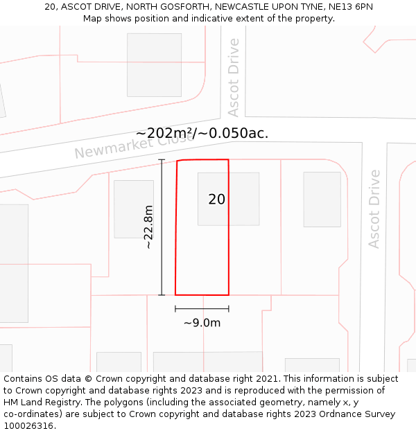 20, ASCOT DRIVE, NORTH GOSFORTH, NEWCASTLE UPON TYNE, NE13 6PN: Plot and title map