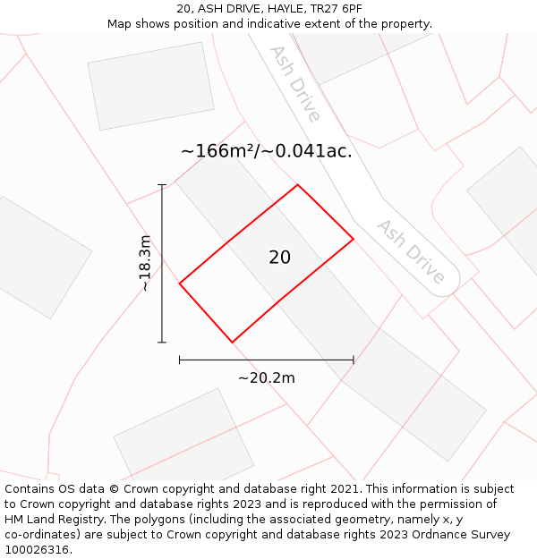 20, ASH DRIVE, HAYLE, TR27 6PF: Plot and title map