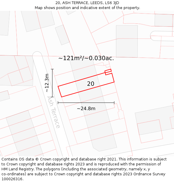 20, ASH TERRACE, LEEDS, LS6 3JD: Plot and title map
