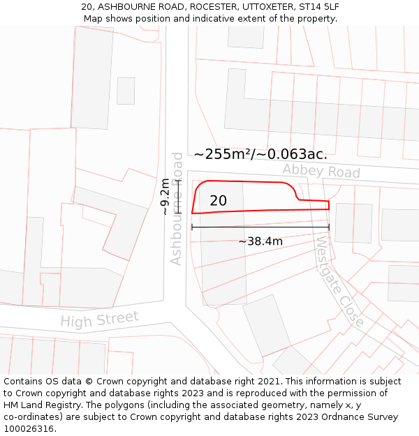 20, ASHBOURNE ROAD, ROCESTER, UTTOXETER, ST14 5LF: Plot and title map