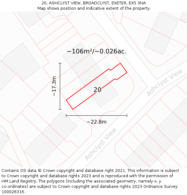 20, ASHCLYST VIEW, BROADCLYST, EXETER, EX5 3NA: Plot and title map