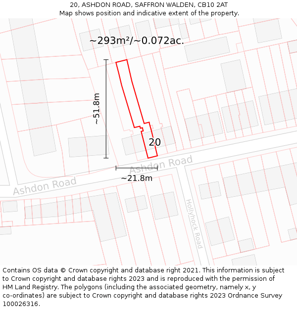 20, ASHDON ROAD, SAFFRON WALDEN, CB10 2AT: Plot and title map