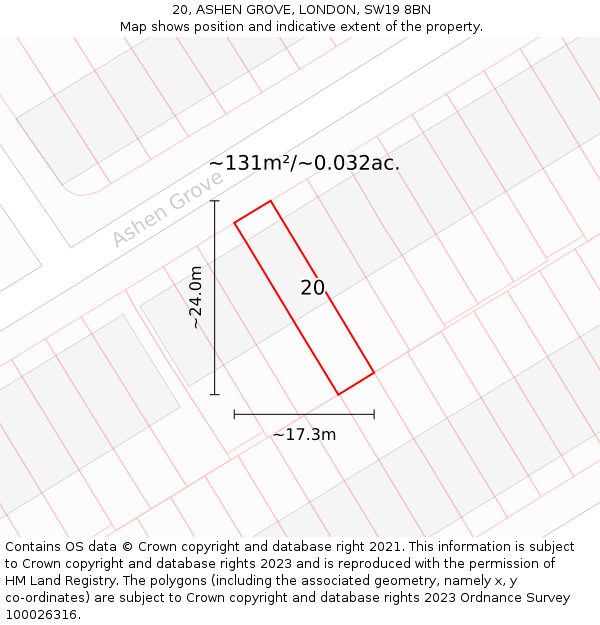 20, ASHEN GROVE, LONDON, SW19 8BN: Plot and title map