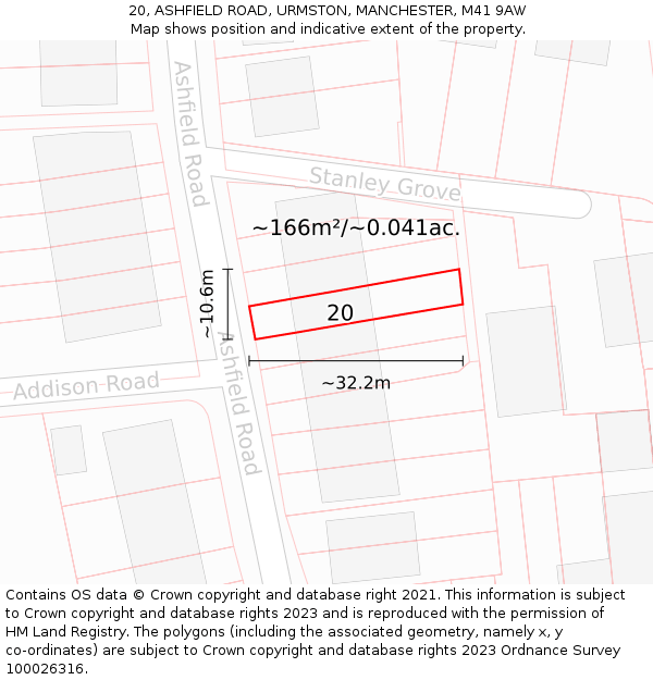 20, ASHFIELD ROAD, URMSTON, MANCHESTER, M41 9AW: Plot and title map