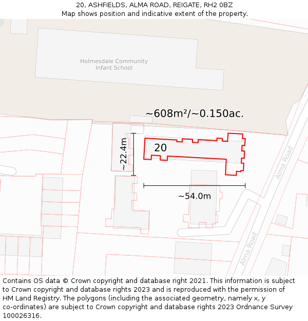 20, ASHFIELDS, ALMA ROAD, REIGATE, RH2 0BZ: Plot and title map