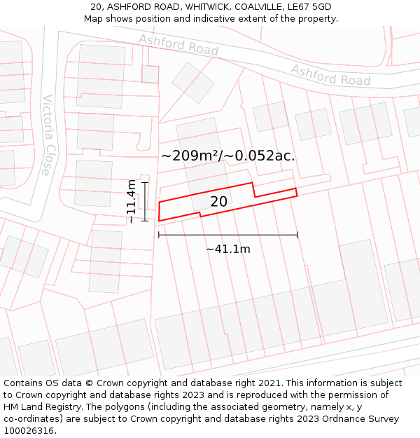 20, ASHFORD ROAD, WHITWICK, COALVILLE, LE67 5GD: Plot and title map