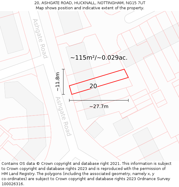 20, ASHGATE ROAD, HUCKNALL, NOTTINGHAM, NG15 7UT: Plot and title map