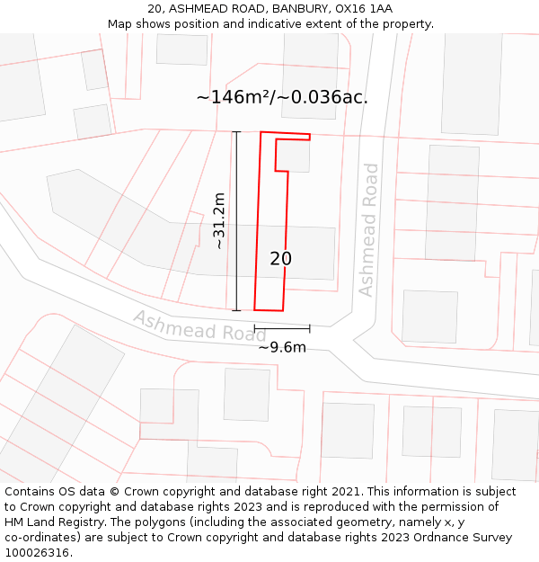 20, ASHMEAD ROAD, BANBURY, OX16 1AA: Plot and title map
