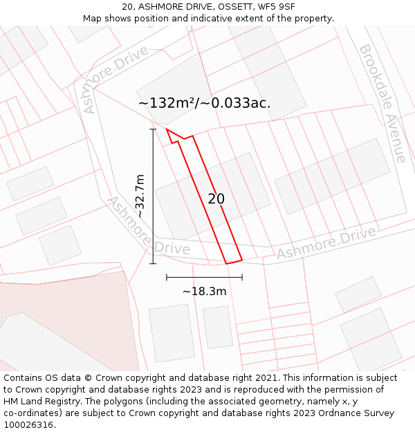 20, ASHMORE DRIVE, OSSETT, WF5 9SF: Plot and title map