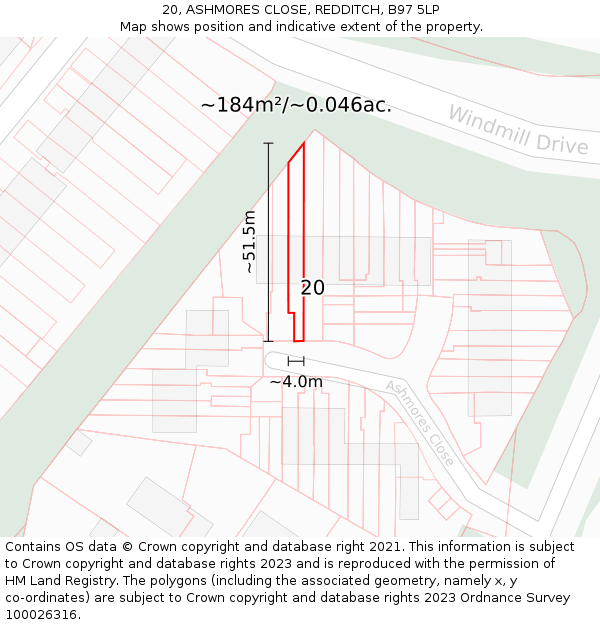 20, ASHMORES CLOSE, REDDITCH, B97 5LP: Plot and title map