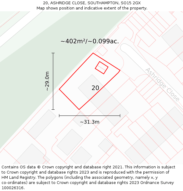 20, ASHRIDGE CLOSE, SOUTHAMPTON, SO15 2GX: Plot and title map