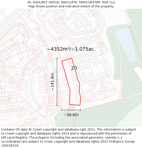 20, ASHURST GROVE, RADCLIFFE, MANCHESTER, M26 1UL: Plot and title map