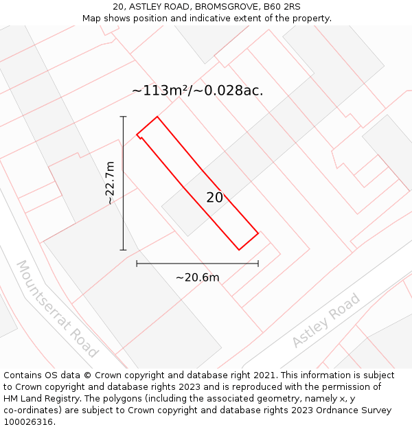 20, ASTLEY ROAD, BROMSGROVE, B60 2RS: Plot and title map