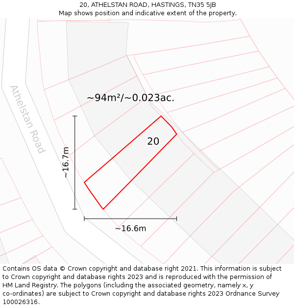 20, ATHELSTAN ROAD, HASTINGS, TN35 5JB: Plot and title map