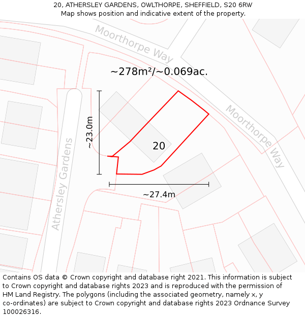 20, ATHERSLEY GARDENS, OWLTHORPE, SHEFFIELD, S20 6RW: Plot and title map