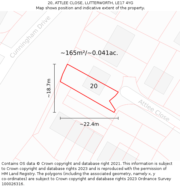 20, ATTLEE CLOSE, LUTTERWORTH, LE17 4YG: Plot and title map