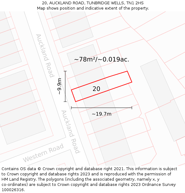 20, AUCKLAND ROAD, TUNBRIDGE WELLS, TN1 2HS: Plot and title map